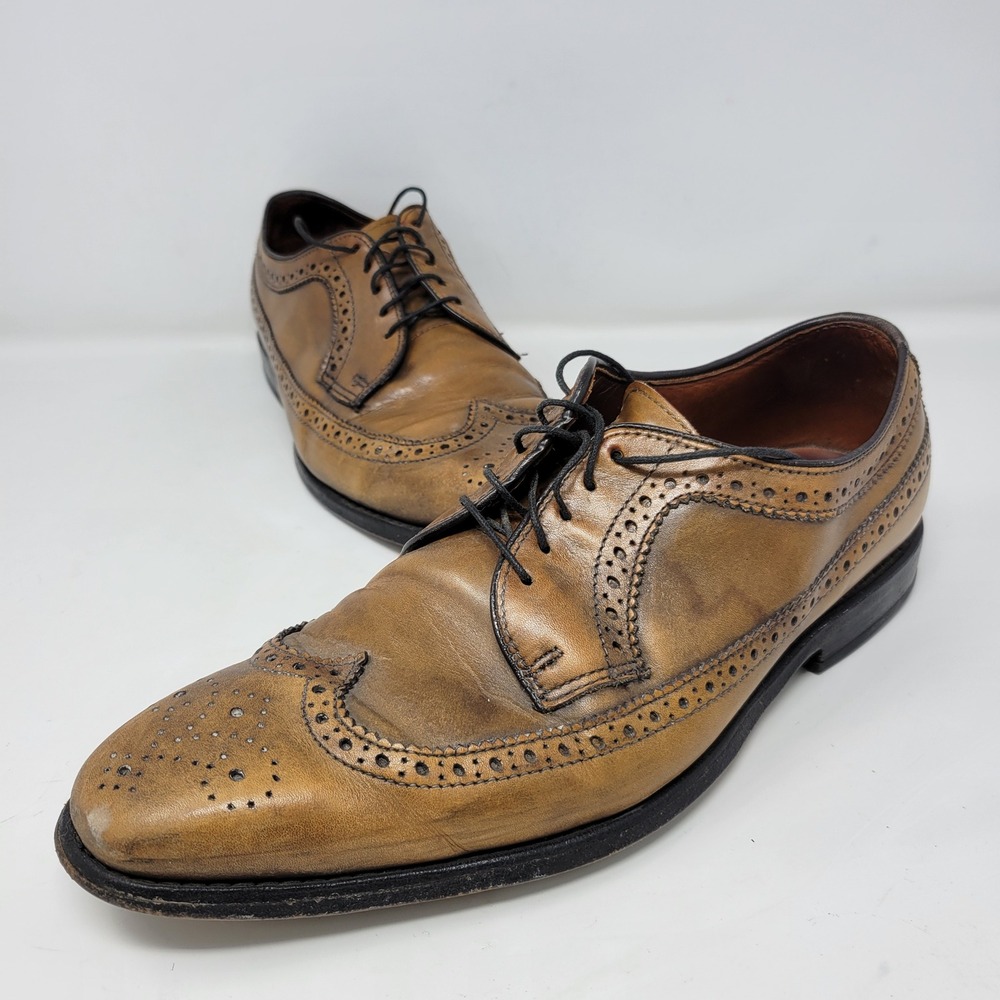 Allen Edmonds Larchmont Mens 8.5 D Tan Leather Wingtip Derby Brogue Shoes‎ 1543